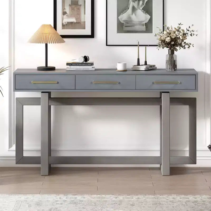 Okak Modern Artsy Style Console Table with 3 Drawers,Elegant Entryway Table with Cross Legs,Foyer Tables for Entryway,Living Room