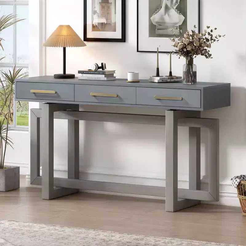 Okak Modern Artsy Style Console Table with 3 Drawers,Elegant Entryway Table with Cross Legs,Foyer Tables for Entryway,Living Room