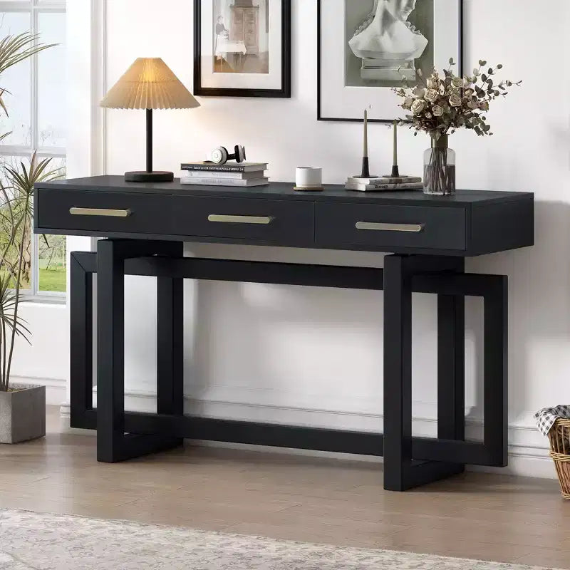 Okak Modern Artsy Style Console Table with 3 Drawers,Elegant Entryway Table with Cross Legs,Foyer Tables for Entryway,Living Room