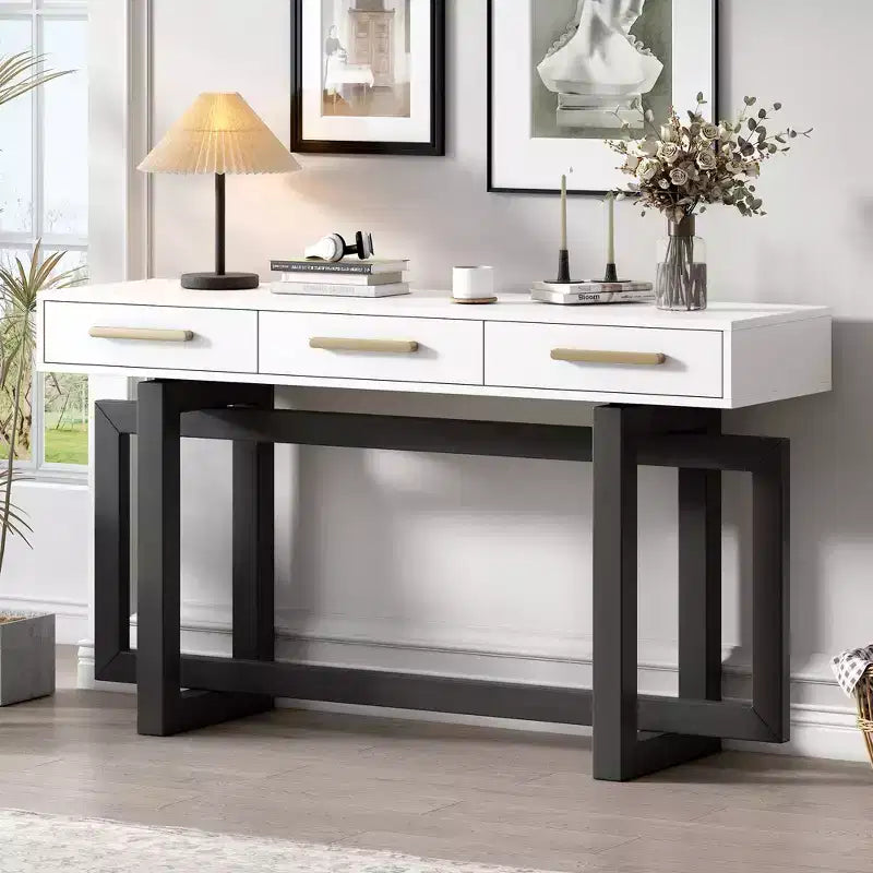 Okak Modern Artsy Style Console Table with 3 Drawers,Elegant Entryway Table with Cross Legs,Foyer Tables for Entryway,Living Room