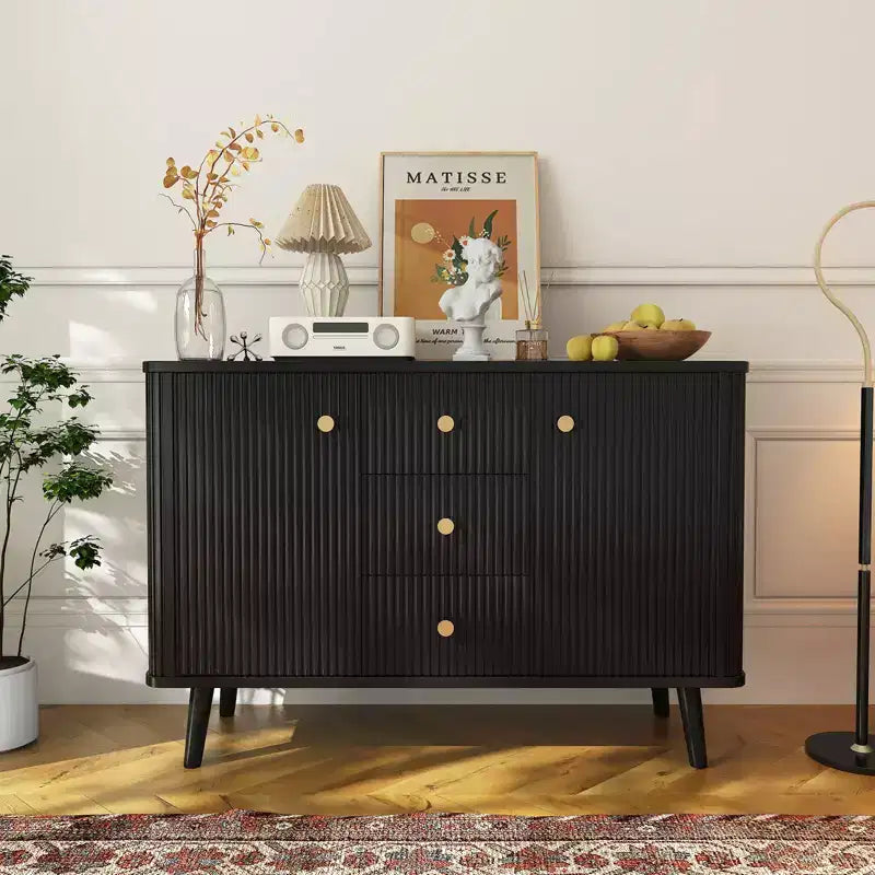 47 in Modern Fluted Sideboard Buffet Cabinet with 3 Drawers, Slim Kitchen Storage Cabinet, Wood Coffee Bar Station for Dining Room Living Room