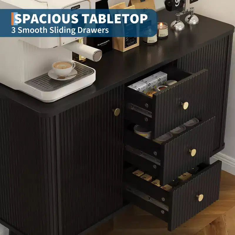 47 in Modern Fluted Sideboard Buffet Cabinet with 3 Drawers, Slim Kitchen Storage Cabinet, Wood Coffee Bar Station for Dining Room Living Room
