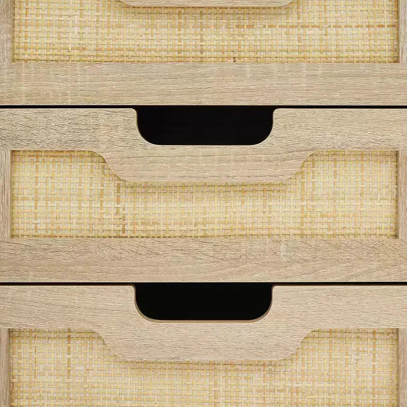 Nightstand, Rattan Nightstand, Boho Cabinet with 3 Drawers, Bedside Table for Bedroom, Rattan Cabinet, Living Room, Natural, 2 Pack
