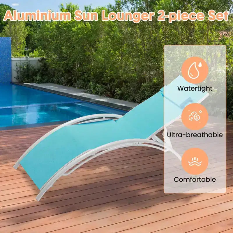 Patio Chaise Lounge Set of 2, Outdoor Lounge Chairs with Adjustable Backrest, All-Weather Sunbathing Recliner Chairs for Backyard, Balcony, Beach