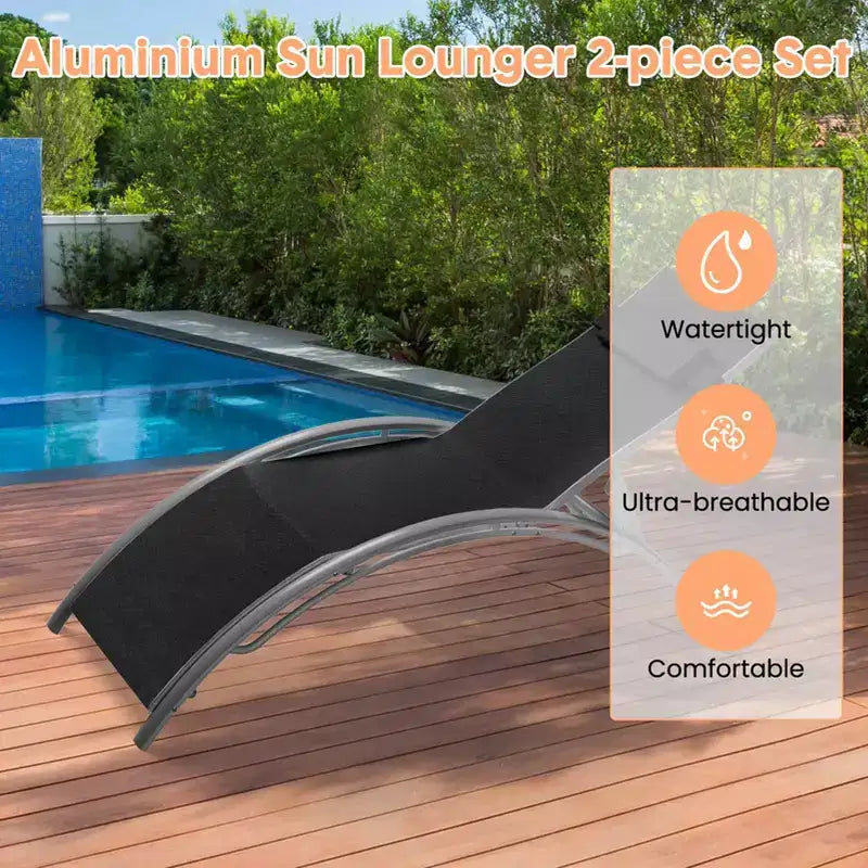 Patio Chaise Lounge Set of 2, Outdoor Lounge Chairs with Adjustable Backrest, All-Weather Sunbathing Recliner Chairs for Backyard, Balcony, Beach