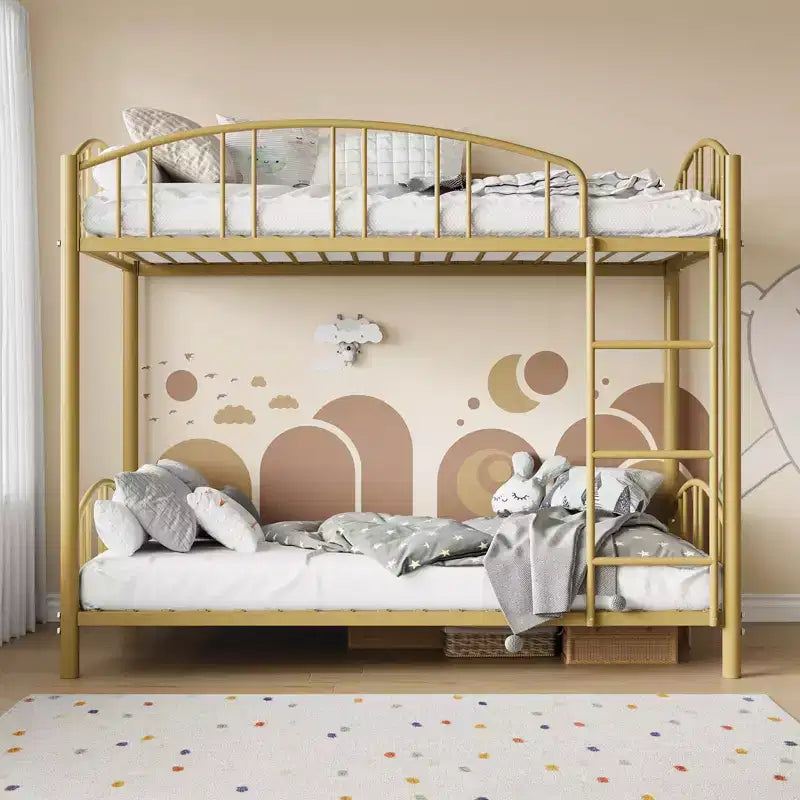 Metal Bunk Bed Twin Over Twin, Heavy Duty Bunkbeds Frame with Arched Guardrail and Safety Ladder, Steel Bed for Kids , No Box Spring Needed, Pink