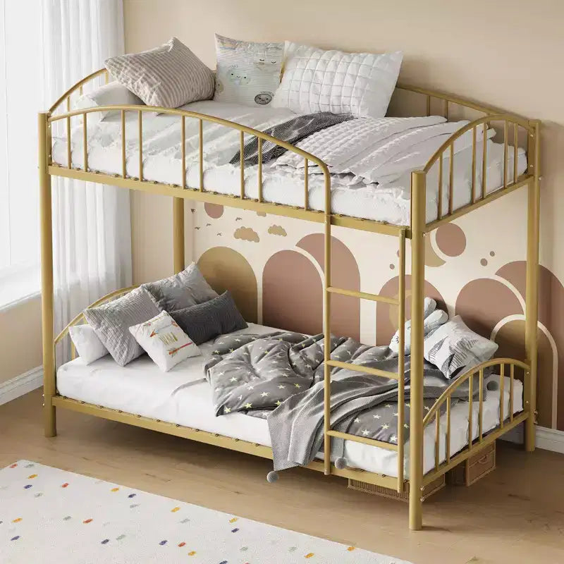 Metal Bunk Bed Twin Over Twin, Heavy Duty Bunkbeds Frame with Arched Guardrail and Safety Ladder, Steel Bed for Kids , No Box Spring Needed, Pink