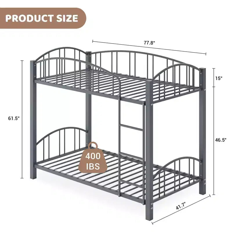 Metal Bunk Bed Twin Over Twin, Heavy Duty Bunkbeds Frame with Arched Guardrail and Safety Ladder, Steel Bed for Kids , No Box Spring Needed, Pink