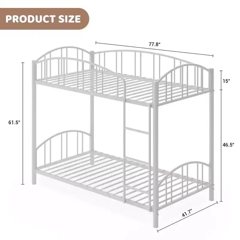 Metal Bunk Bed Twin Over Twin, Heavy Duty Bunkbeds Frame with Arched Guardrail and Safety Ladder, Steel Bed for Kids , No Box Spring Needed, Pink