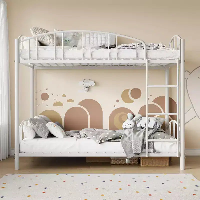 Metal Bunk Bed Twin Over Twin, Heavy Duty Bunkbeds Frame with Arched Guardrail and Safety Ladder, Steel Bed for Kids , No Box Spring Needed, Pink