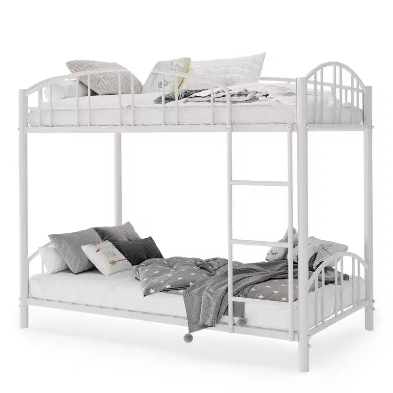 Metal Bunk Bed Twin Over Twin, Heavy Duty Bunkbeds Frame with Arched Guardrail and Safety Ladder, Steel Bed for Kids , No Box Spring Needed, Pink