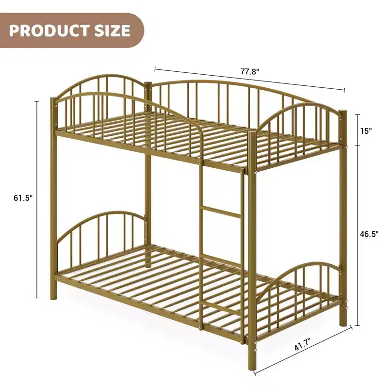 Metal Bunk Bed Twin Over Twin, Heavy Duty Bunkbeds Frame with Arched Guardrail and Safety Ladder, Steel Bed for Kids , No Box Spring Needed, Pink