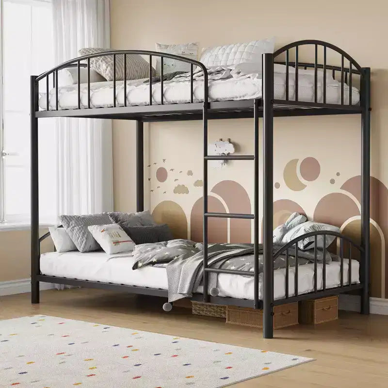 Metal Bunk Bed Twin Over Twin, Heavy Duty Bunkbeds Frame with Arched Guardrail and Safety Ladder, Steel Bed for Kids , No Box Spring Needed, Pink