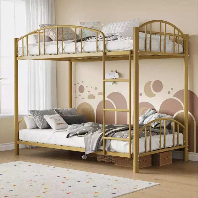 Metal Bunk Bed Twin Over Twin, Heavy Duty Bunkbeds Frame with Arched Guardrail and Safety Ladder, Steel Bed for Kids , No Box Spring Needed, Pink