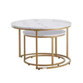 VEVOR Nesting Coffee Table Set of 2, 27.6 in Round Coffee Table, Nesting Tables, Vintage End Side Tables Night Stand with Metal Frame, White & Gold
