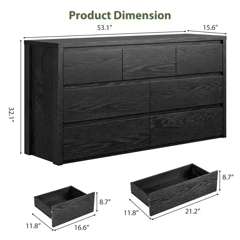 7 Drawer Dresser for Bedroom, Wide Modern Chest of Drawers, Large Wood Dresser Wooden Storage Organizer for Living Room, Hallway Entryway
