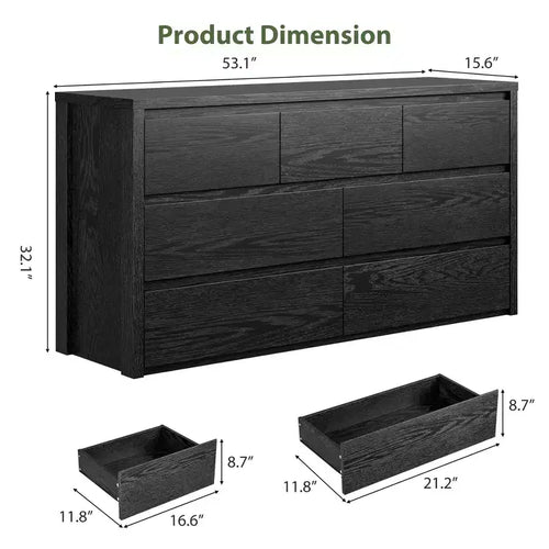 7 Drawer Dresser for Bedroom, Wide Modern Chest of Drawers, Large Wood Dresser Wooden Storage Organizer for Living Room, Hallway Entryway