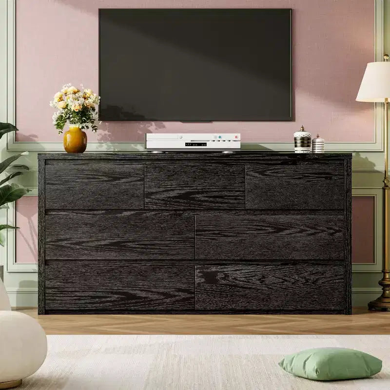 7 Drawer Dresser for Bedroom, Wide Modern Chest of Drawers, Large Wood Dresser Wooden Storage Organizer for Living Room, Hallway Entryway
