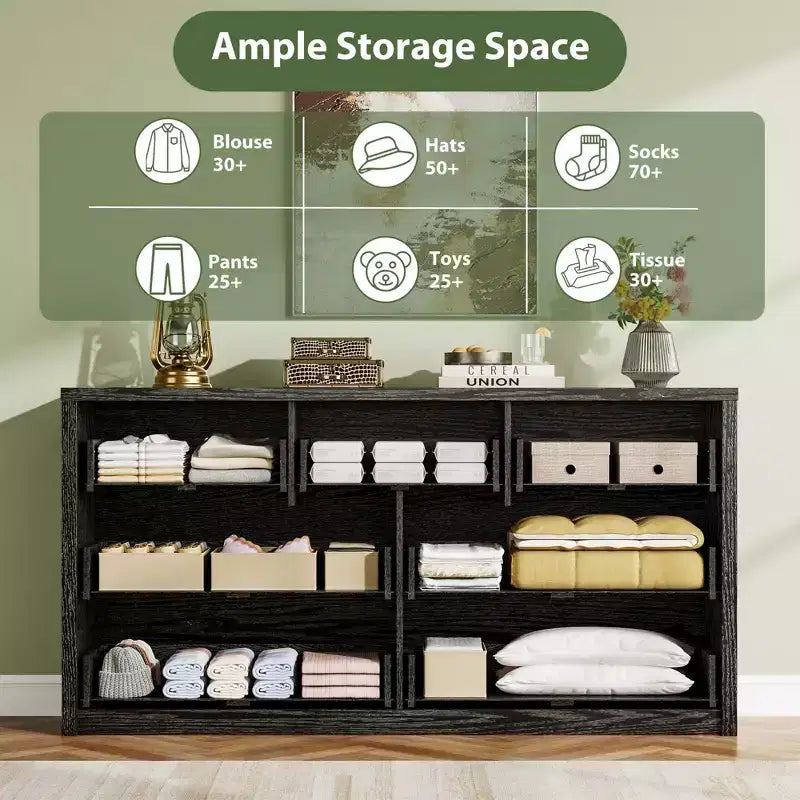 7 Drawer Dresser for Bedroom, Wide Modern Chest of Drawers, Large Wood Dresser Wooden Storage Organizer for Living Room, Hallway Entryway