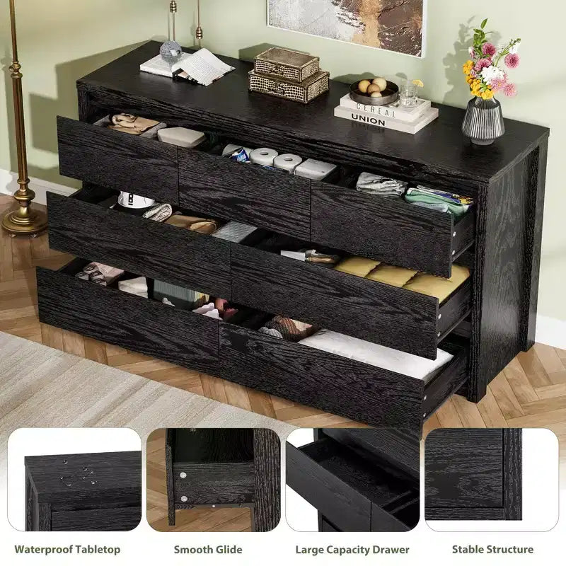 7 Drawer Dresser for Bedroom, Wide Modern Chest of Drawers, Large Wood Dresser Wooden Storage Organizer for Living Room, Hallway Entryway