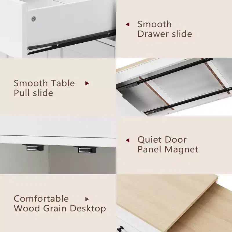 GDFStudio Galen 74.5 Rolling Kitchen Island with Extendable Dining Table, 2 Drawers and 4 Door Cabinet
