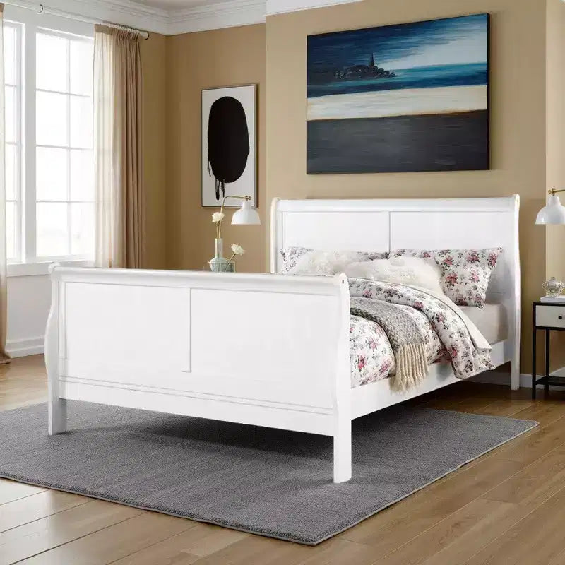 Royal Hamton Sleigh Design Full Size Bed with Sleek Legs, White