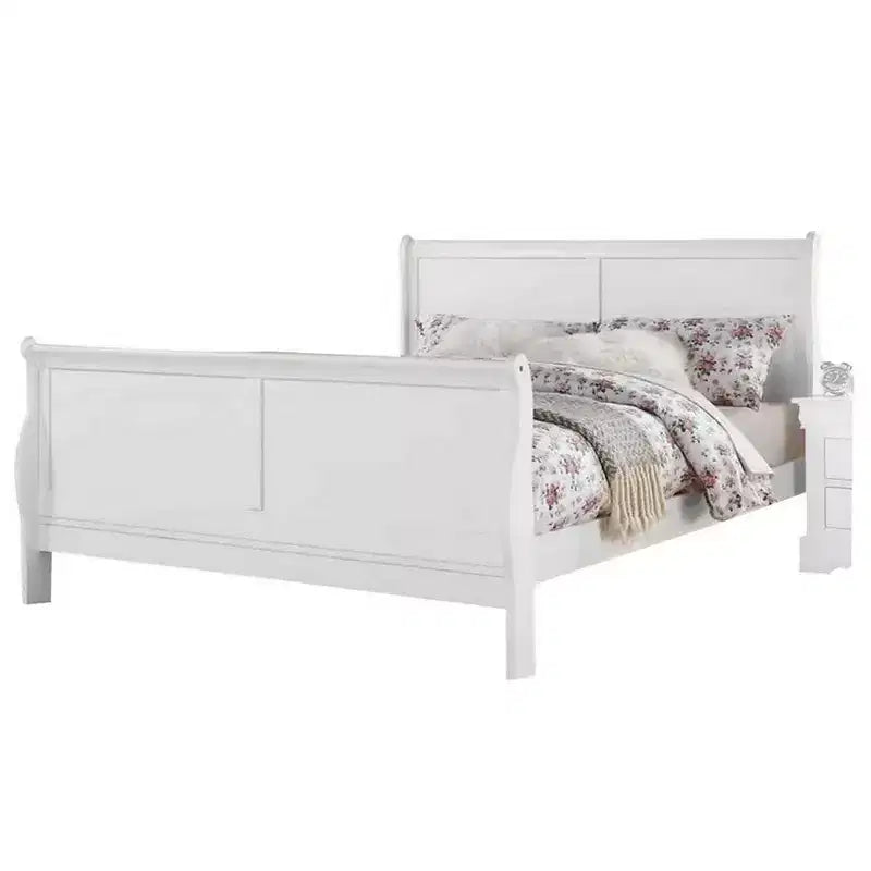 Royal Hamton Sleigh Design Full Size Bed with Sleek Legs, White