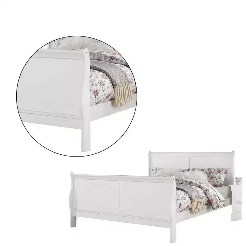Royal Hamton Sleigh Design Full Size Bed with Sleek Legs, White