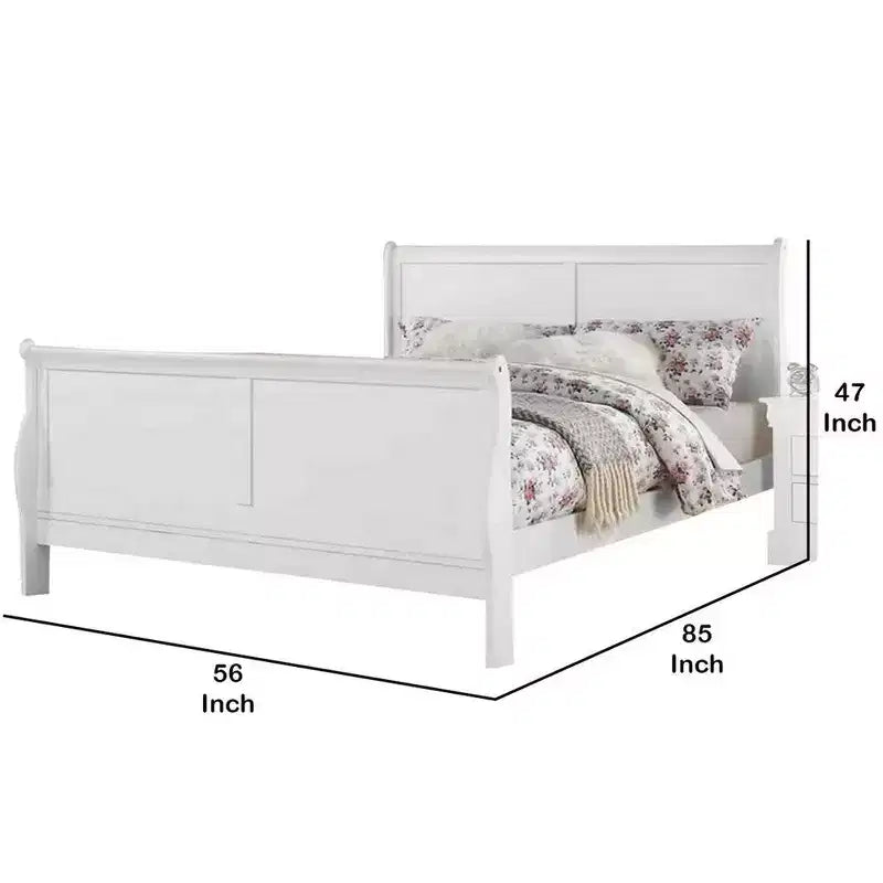 Royal Hamton Sleigh Design Full Size Bed with Sleek Legs, White