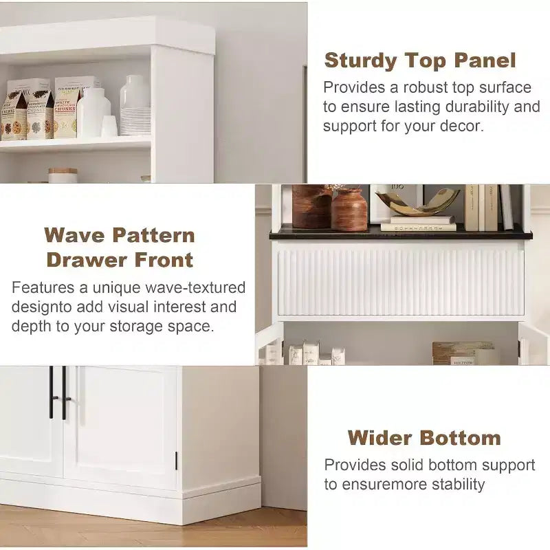 70 Tall Kitchen Pantry Cabinet with Drawer & Glass Doors, Floor Storage Cabinet for Bathroom, Office, Living Room, Dining Room, Entryway
