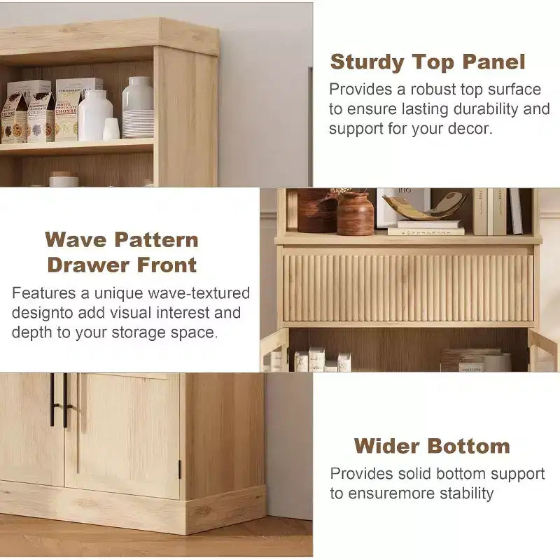 70 Tall Kitchen Pantry Cabinet with Drawer & Glass Doors, Floor Storage Cabinet for Bathroom, Office, Living Room, Dining Room, Entryway