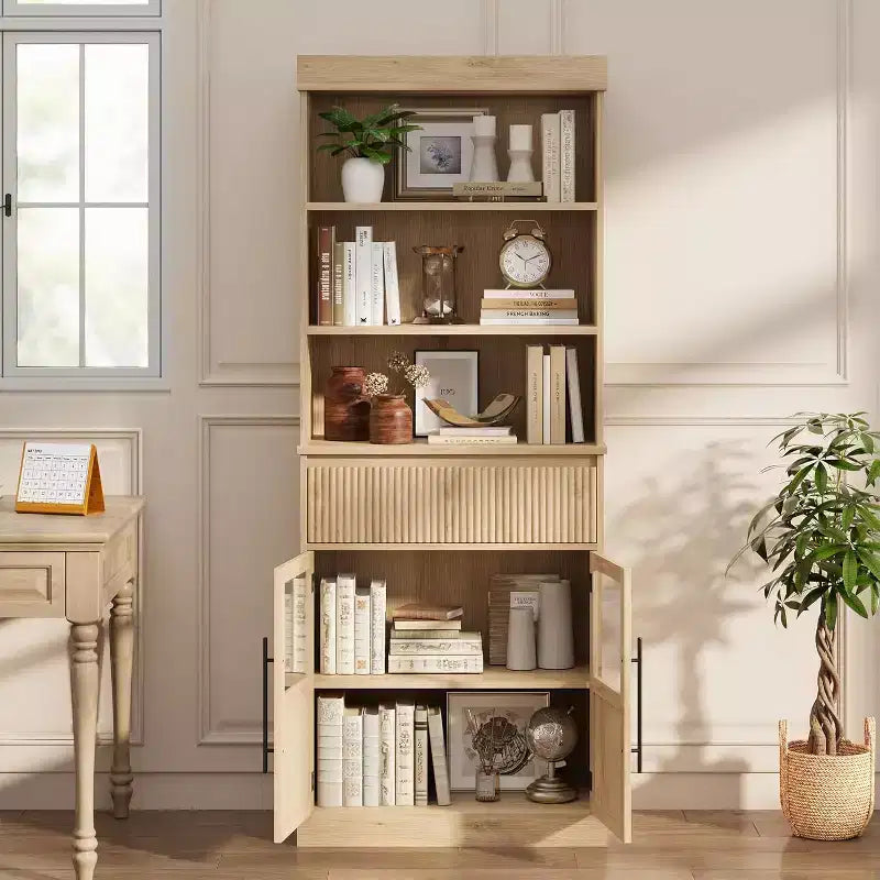 70 Tall Kitchen Pantry Cabinet with Drawer & Glass Doors, Floor Storage Cabinet for Bathroom, Office, Living Room, Dining Room, Entryway
