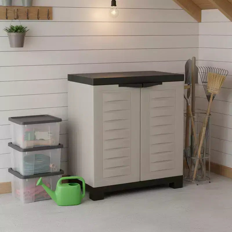HomeRoots 26 Gray And Black Heavy Duty Plastic Two Door Utility Cabinet