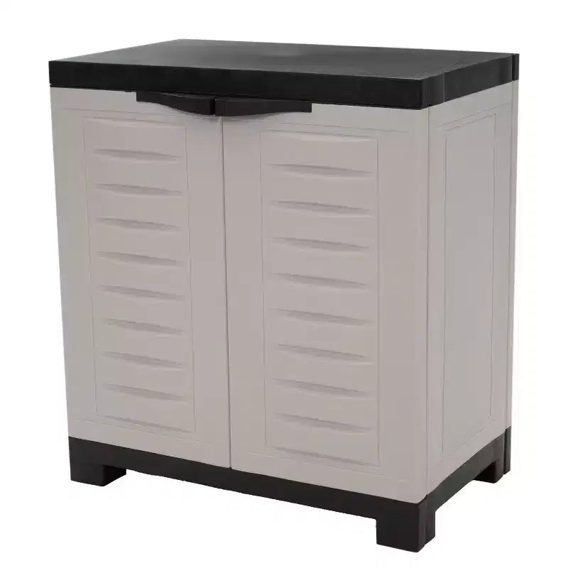HomeRoots 26 Gray And Black Heavy Duty Plastic Two Door Utility Cabinet