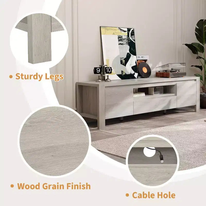 63 TV Stand with Doors and Cabinet, Farmhouse Entertainment Center, Entertainment Stand for TVs Up to 70, TV Console for Living Room, Bedroom