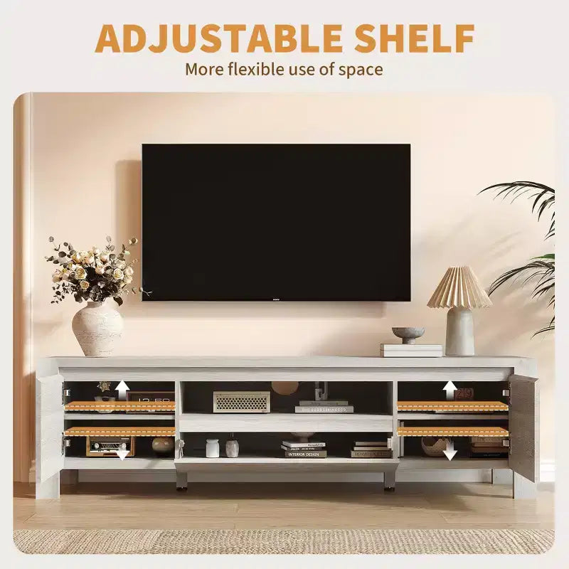 63 TV Stand with Doors and Cabinet, Farmhouse Entertainment Center, Entertainment Stand for TVs Up to 70, TV Console for Living Room, Bedroom