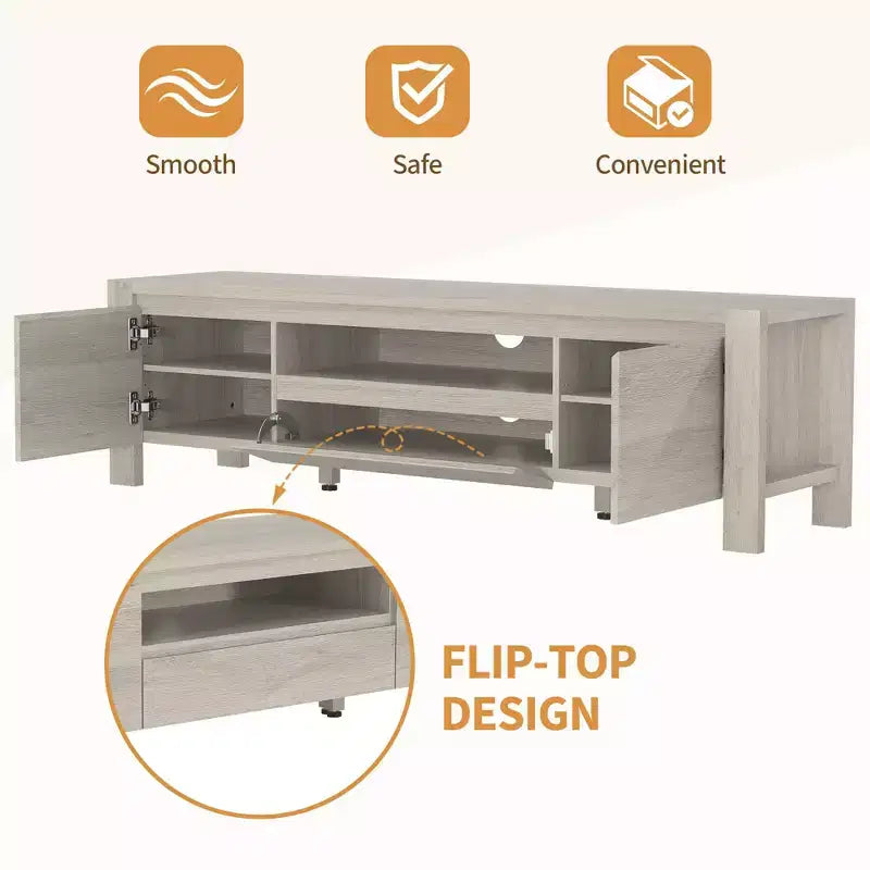 63 TV Stand with Doors and Cabinet, Farmhouse Entertainment Center, Entertainment Stand for TVs Up to 70, TV Console for Living Room, Bedroom