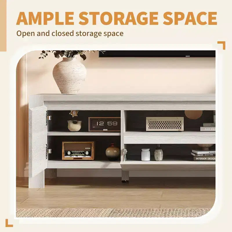 63 TV Stand with Doors and Cabinet, Farmhouse Entertainment Center, Entertainment Stand for TVs Up to 70, TV Console for Living Room, Bedroom