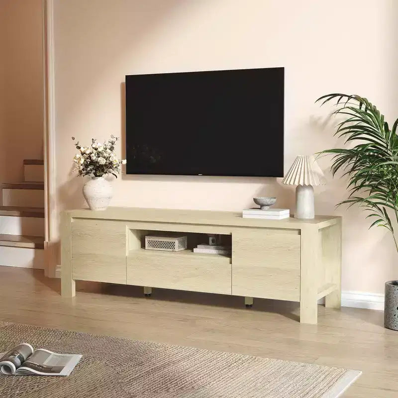63 TV Stand with Doors and Cabinet, Farmhouse Entertainment Center, Entertainment Stand for TVs Up to 70, TV Console for Living Room, Bedroom