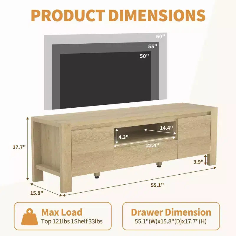 63 TV Stand with Doors and Cabinet, Farmhouse Entertainment Center, Entertainment Stand for TVs Up to 70, TV Console for Living Room, Bedroom
