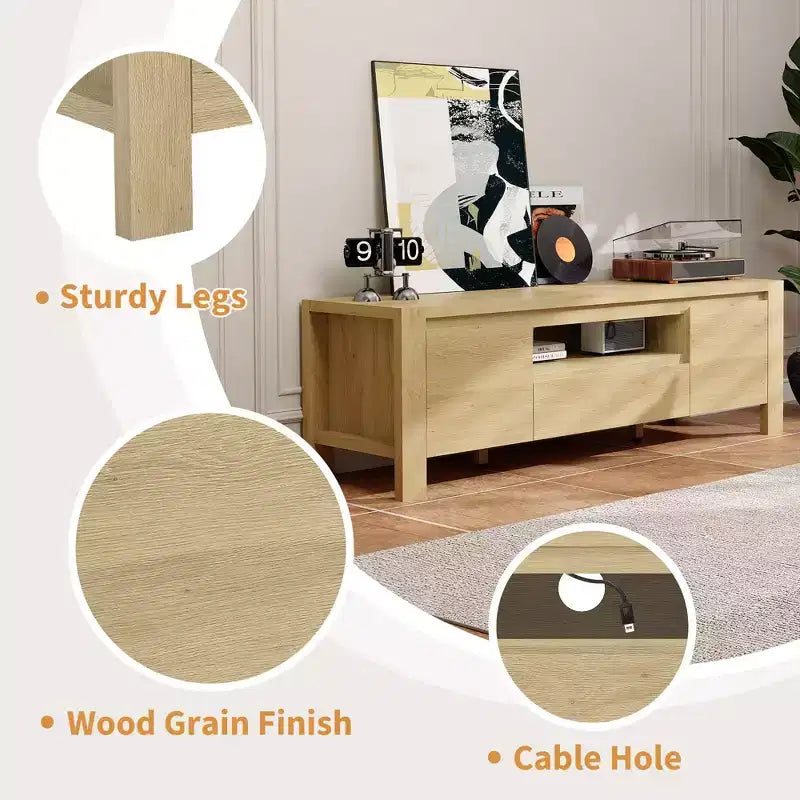 63 TV Stand with Doors and Cabinet, Farmhouse Entertainment Center, Entertainment Stand for TVs Up to 70, TV Console for Living Room, Bedroom