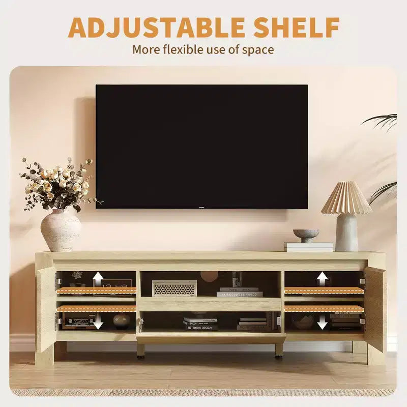 63 TV Stand with Doors and Cabinet, Farmhouse Entertainment Center, Entertainment Stand for TVs Up to 70, TV Console for Living Room, Bedroom
