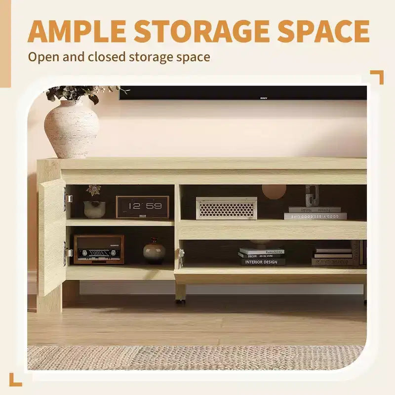 63 TV Stand with Doors and Cabinet, Farmhouse Entertainment Center, Entertainment Stand for TVs Up to 70, TV Console for Living Room, Bedroom