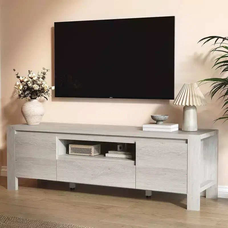63 TV Stand with Doors and Cabinet, Farmhouse Entertainment Center, Entertainment Stand for TVs Up to 70, TV Console for Living Room, Bedroom