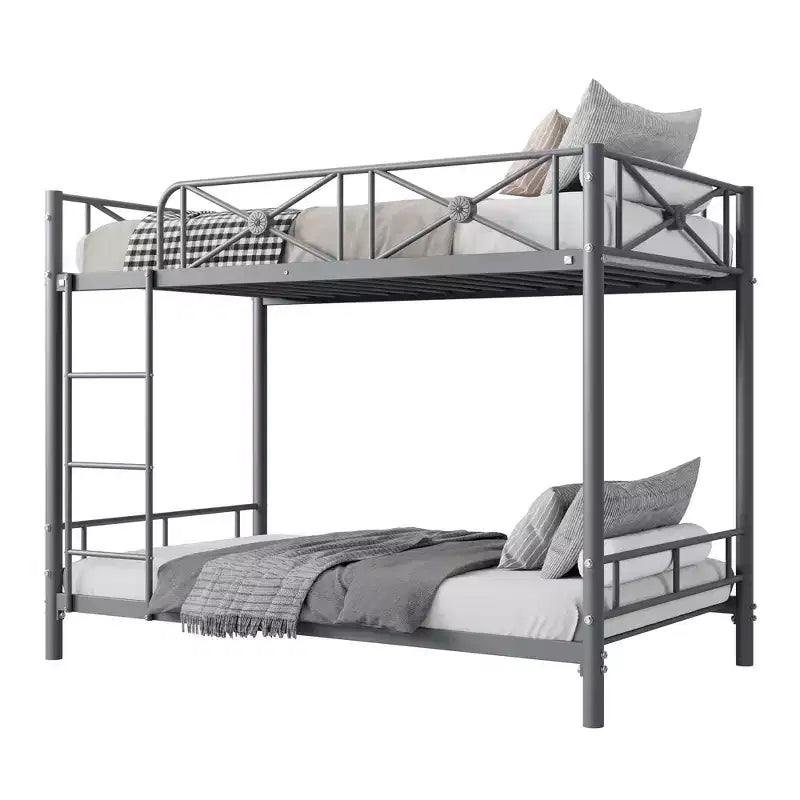 Metal Bunk Bed with Floral Design, Twin Over Twin Bunkbed with Safety Guardrail & Quiet Stability, Space-Saver for Kids Rooms
