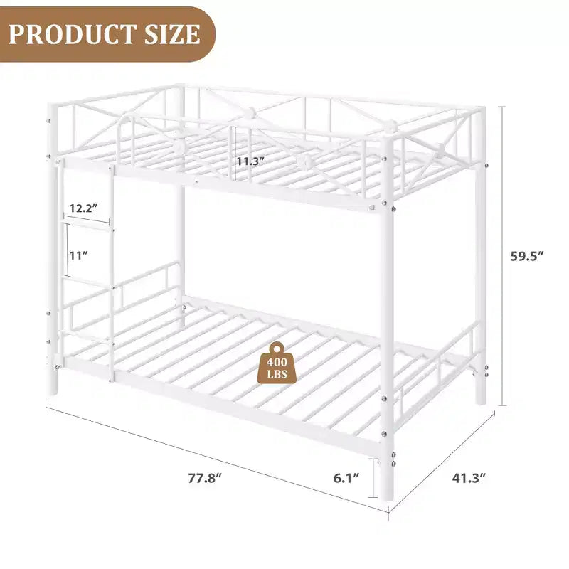 Metal Bunk Bed with Floral Design, Twin Over Twin Bunkbed with Safety Guardrail & Quiet Stability, Space-Saver for Kids Rooms