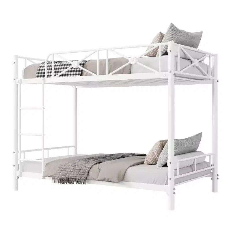 Metal Bunk Bed with Floral Design, Twin Over Twin Bunkbed with Safety Guardrail & Quiet Stability, Space-Saver for Kids Rooms