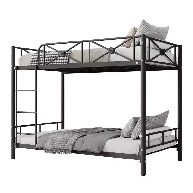 Metal Bunk Bed with Floral Design, Twin Over Twin Bunkbed with Safety Guardrail & Quiet Stability, Space-Saver for Kids Rooms