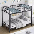 Metal Bunk Bed with Floral Design, Twin Over Twin Bunkbed with Safety Guardrail & Quiet Stability, Space-Saver for Kids Rooms