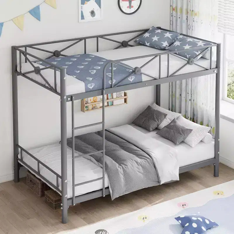 Metal Bunk Bed with Floral Design, Twin Over Twin Bunkbed with Safety Guardrail & Quiet Stability, Space-Saver for Kids Rooms